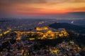 View to the Parthenon Temple at the Acropolis, old town and skyline of Athens, Greece Royalty Free Stock Photo