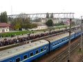 View to the people waiting for the electric train