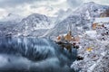 View to the picturesque village of Hallstatt in the Austrian Alps during winter time Royalty Free Stock Photo