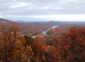 View To Red Colored Trees At Lake Lure And Broad River During Indian Summer From Chimney Rock North Carolina Royalty Free Stock Photo