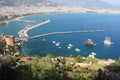 The view to the Red Tower and Port of Alanya city in Turkey