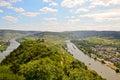 View to river Moselle and Marienburg Castle near village Puenderich - Mosel wine region in Germany Royalty Free Stock Photo