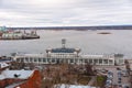View to River terminal andSpit, rivers Volga and Oka, Nizhny Novgorod, Russia Royalty Free Stock Photo