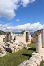 View to the ruined buildings on city agora of ancient lycian town Andriake near Demre in Turkey