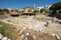 View to the ruins of the Mausoleum of Mausolus, one of the Seven wonders of the ancient world in Bodrum, Turkey. Royalty Free Stock Photo