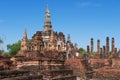 View to the ruins of Wat Mahathat in Sukhothai Historical park, Sukhothai, Thailand.