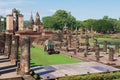 View to the ruins of Wat Mahathat in Sukhothai Historical park, Sukhothai, Thailand.