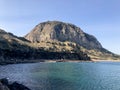 View to Sanbangsan Mountain from the sea. Jeju island, South Korea