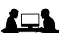 Silhouette Business people having meeting around monitor of computer talking about what is on the screen. Royalty Free Stock Photo