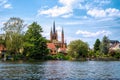 View to shore of Werder, Havel, with Holy Spirit Church -Heilig Geist Kirche-, Potsdam, Germany Royalty Free Stock Photo