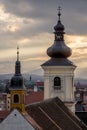 View to the Sibiu church rooftops in the center of the Sibiu, Romania Royalty Free Stock Photo