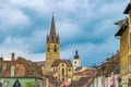 A view to the Sibiu city center and Lutheran Cathedral of Saint Mary in the Transylvania region, Romania Royalty Free Stock Photo