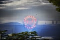 View to a signaling disk behind the windshield of a fire engine