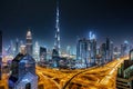 View to the skyline of Dubai during the night Royalty Free Stock Photo
