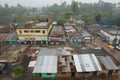 View to the slum houses in downtown Puthia, Bangladesh.