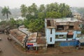 View to the slum houses in downtown Puthia, Bangladesh.