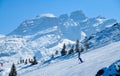 View to the snow slope with skier downhill at Madonna di Campiglio Ski Resort