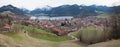 View to spa town schliersee, lake and mountains in early springtime