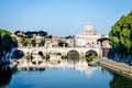 View to the St. Peter`s basilica from the Tiber river in Rome, Italy. Royalty Free Stock Photo