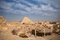 View to Step pyramid of Djoser in Saqqara from pyramid of Unas, an archeological remain in the Saqqara necropolis, Egypt Royalty Free Stock Photo