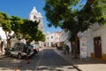 View to the street with historical buildings in downtown Lagos, Portugal. Royalty Free Stock Photo