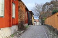 The view to the street of historical center in Vasteras city Royalty Free Stock Photo