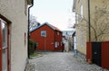 The view to the street of historical center in Vasteras city Royalty Free Stock Photo