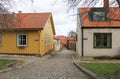 The view to the street in the old district of Vasteras city Royalty Free Stock Photo