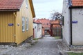 The view to the street in the old district of Vasteras city Royalty Free Stock Photo
