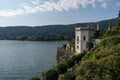 View to Stresa embankment from park on the island of Isola Bella. Lake Maggiore Royalty Free Stock Photo