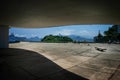 View to Sugar Loaf mountain from Niemeyer`s Niteroi Contemporary Art Museum taken in Niteroi, Rioi de Janeiro, Brazil