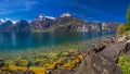 View to Swiss Alps and Lucerne lake from Sisikon village, Switzerland