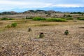 View to Tatacoa desert with few greenery - cactus and bushes Royalty Free Stock Photo