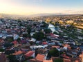 Sunrise shine over Tbilisi houses