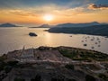 View to the Temple of Poseidon and the bay of Sounio close to Athens Royalty Free Stock Photo