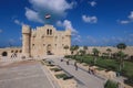 View to the 15th-century defensive fortress Citadel of Qaitbay with no people around, located on the Mediterranean sea coast, in A Royalty Free Stock Photo