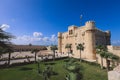 View to the 15th-century defensive fortress Citadel of Qaitbay with no people around, located on the Mediterranean sea coast, in A Royalty Free Stock Photo