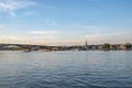 View to Theodor Heuss bridge in Mainz in sunset mood Royalty Free Stock Photo