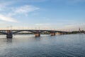 View to Theodor Heuss bridge in Mainz in sunset mood Royalty Free Stock Photo