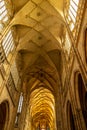 View to the top main roof nave inside the St. Vitus Cathedral in Prague