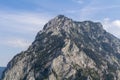 View to top mountain Traunstein in Austria Alps landscape
