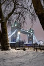 View to the Tower Bridge on a winter night with snow, London Royalty Free Stock Photo