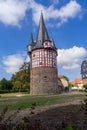 View to tower called Junker Hansen tower in the german city called Neustadt Hessen. Royalty Free Stock Photo