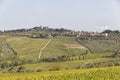 View to town Chastellina in Chianti with vineyards in Tuscany in Royalty Free Stock Photo