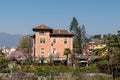 view to a traditional historic family house from the last century made of solid bricks in Brescia