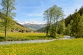 View to Tuxertal valley with Tux river and Zillertal alps near village Juns and Hintertux glacier in summer, Tirol Austria Europe Royalty Free Stock Photo