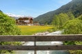 View to Tuxertal valley with Tux river and Zillertal alps near village Juns and Hintertux glacier in summer, Tirol Austria Europe Royalty Free Stock Photo