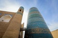 View to the unfinished Kalta Minor Minaret with Blue Mosaic Walls, which is built by Mohammed Amin Khan, in Khiva