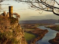 A view to the valley of the river Tay in golden sunset light Royalty Free Stock Photo