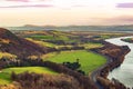 A view to the valley of the river Tay in golden sunset light Royalty Free Stock Photo